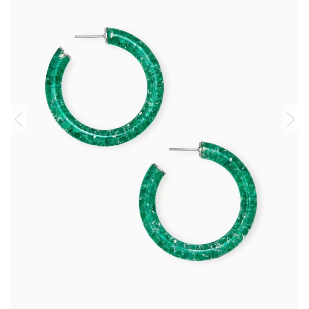 Kendra Scott Sterling Silver Hoops In Green Onyx
